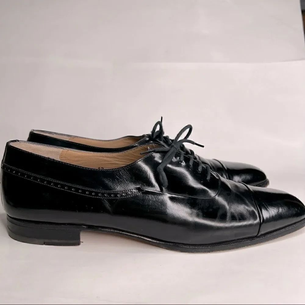 Bally Nino Black Leather cap toe Oxford dress shoes